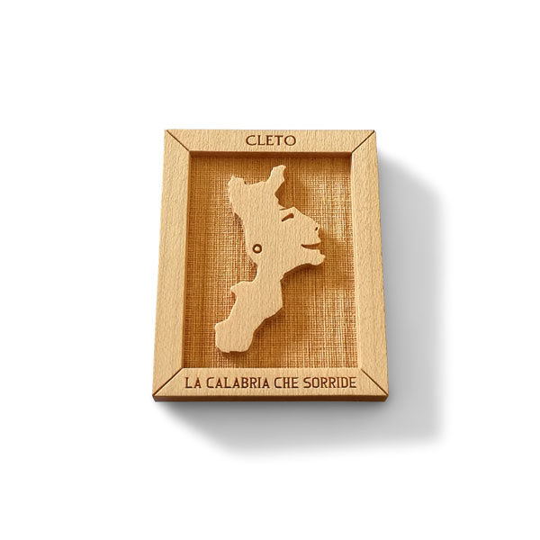Calamita in legno mini quadretto 3D Cleto Calabria che sorride