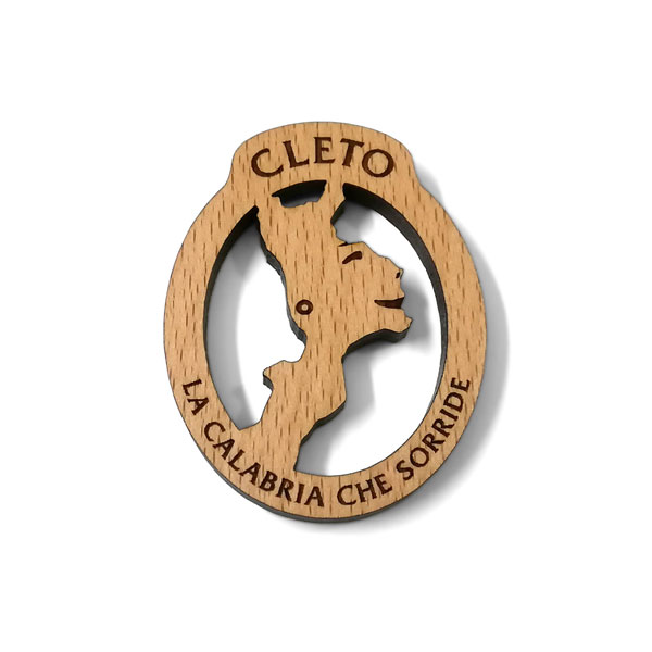 Calamita in legno ovale Cleto e sagoma con artwork Calabria che sorride