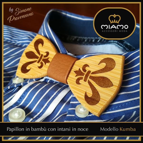 Papillon in bambù con intarsi in noce - Modello Kumba - MIAMO Accessori Moda