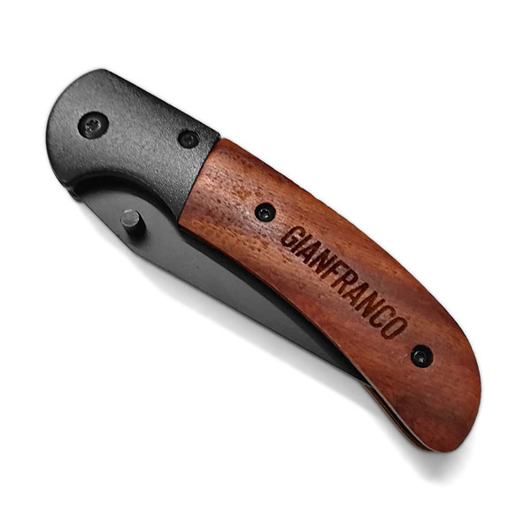 Coltello tascabile in legno e acciaio con incisione personalizzata