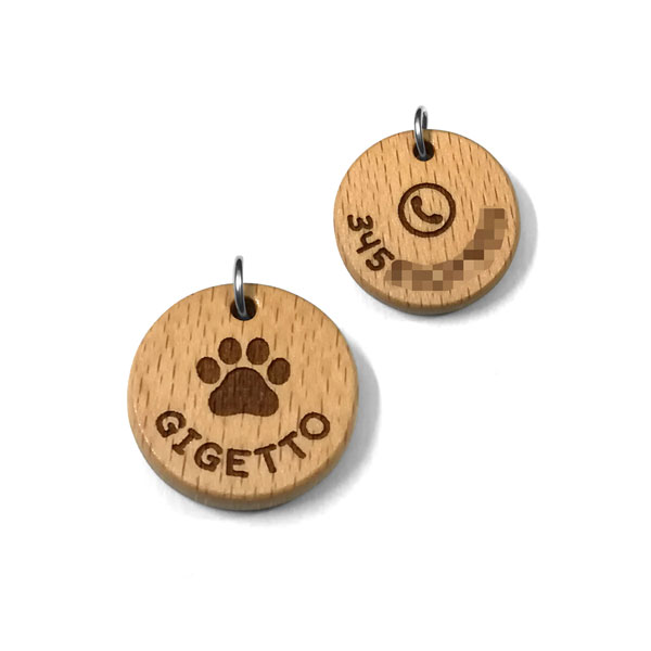 Medaglietta in legno per gatto pendaglio in legno con incisione nome e telefono famiglia