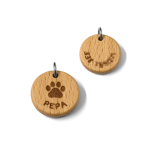 Medaglietta in legno per cagnolino ciondolo in legno con incisione nome e telefono famiglia