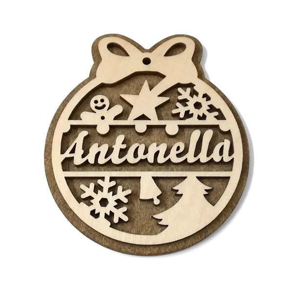 Idea regalo addobbi albero di Natale in legno a forma di palla con taglio personalizzato forme e nome