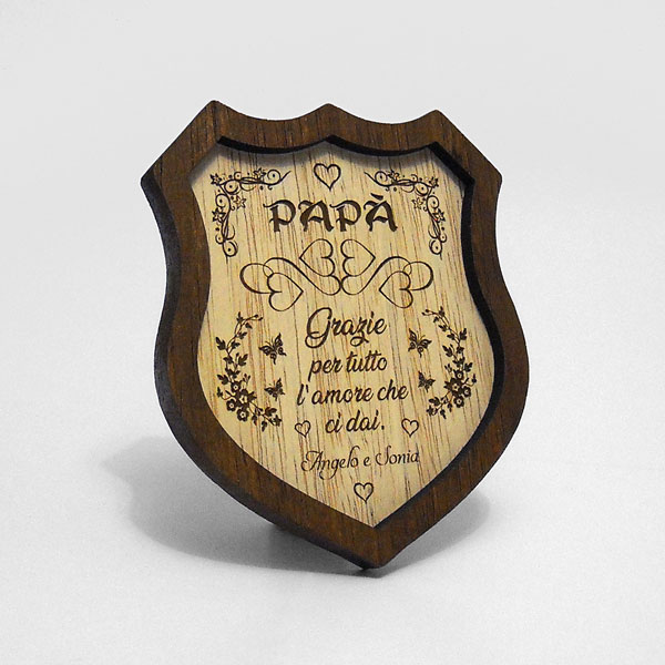 Mini crest in legno con incisione laser dedica personalizzata per Festa del Papà