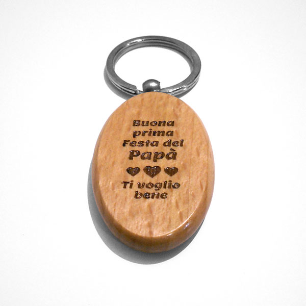 Portachiavi in legno con incisione frasi personalizzate per Festa del Papà