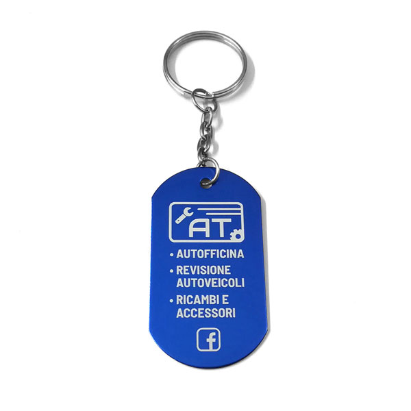 Portachiavi in alluminio colore blu personalizzati biglietti da visita officina revisioni