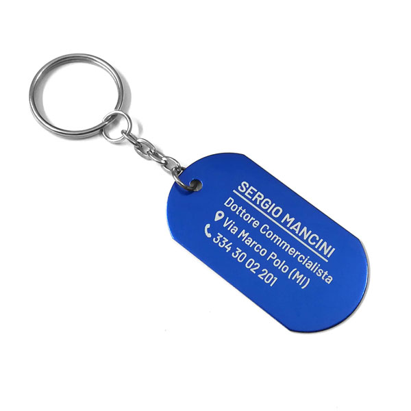 Portachiavi in alluminio colore blu personalizzati biglietti da visita dottore commercialista
