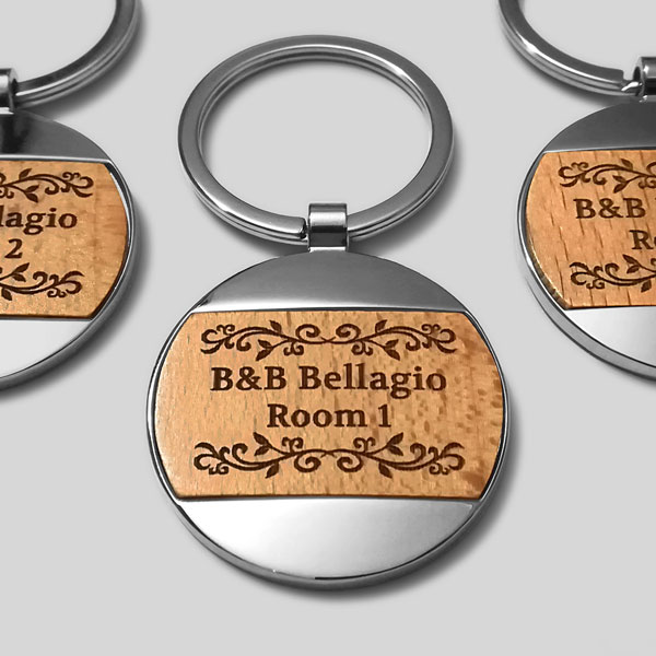 Portachiavi in metallo e legno con incisione laser personalizzata, per camere di albergo, hotel, B&B