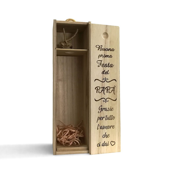 Scatola in legno per bottiglia di vino personalizzata per Festa del Papà